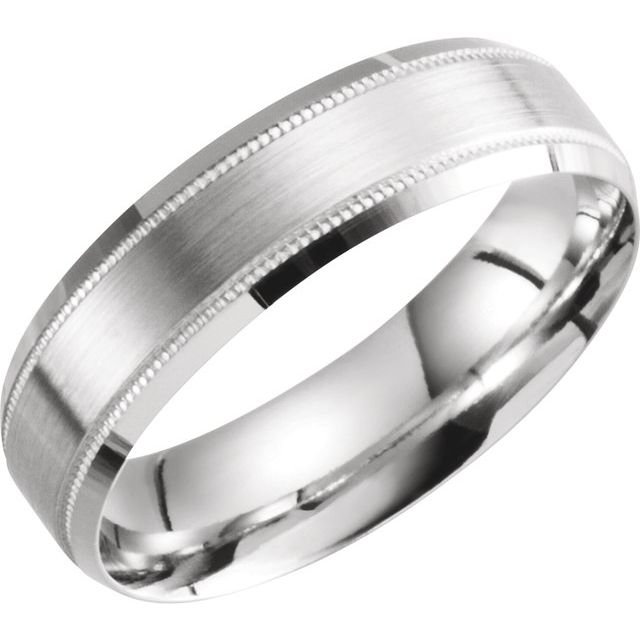 14k White 6 Mm Beveled-edge Band With Milgrain Size 10