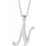 14K White 1/10 CTW Natural Diamond Initial N 18' Necklace
