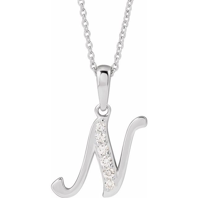 14K White 1/10 CTW Natural Diamond Initial N 18' Necklace
