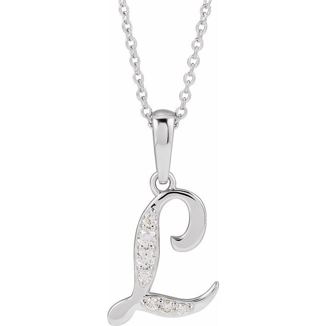 14K White 1/10 CTW Natural Diamond Initial L 18' Necklace