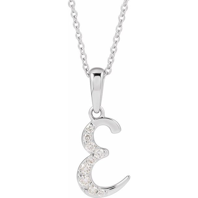 14K White 1/10 CTW Natural Diamond Initial E 18' Necklace