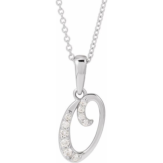 14K White 1/10 CTW Natural Diamond Initial O 18' Necklace