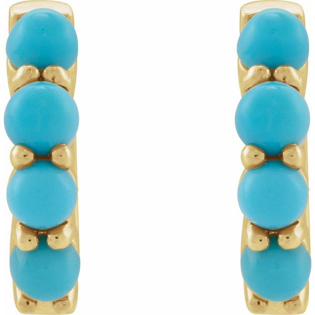 14K Yellow Natural Turquoise Cabochon 14.7 mm Huggie Hoop Earring
