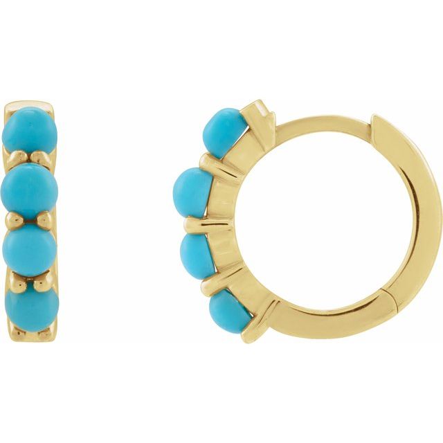 14K Yellow Natural Turquoise Cabochon 14.7 mm Huggie Hoop Earring