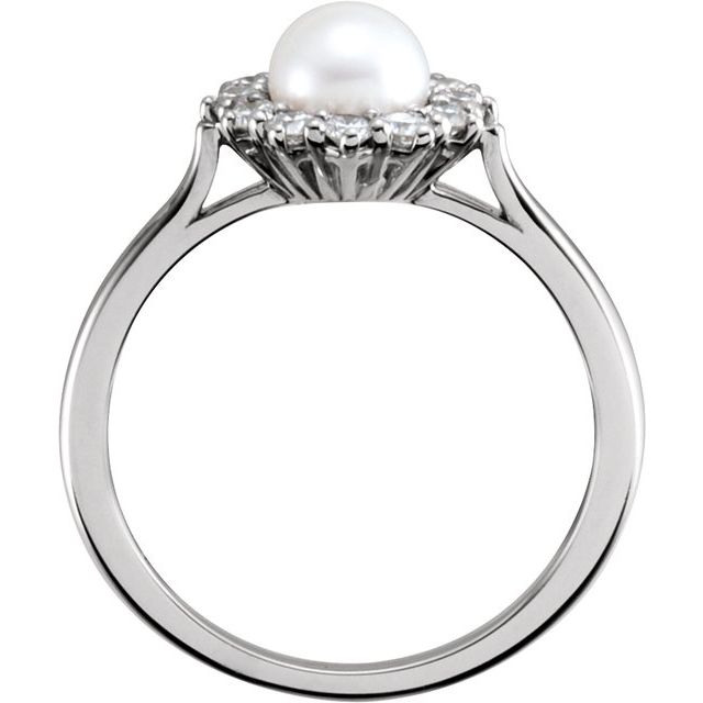 14K White Cultured White Freshwater Pearl & 3/8 CTW Natural Diamond Ring