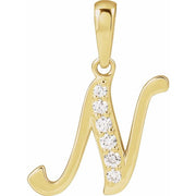 14K Yellow 1/10 CTW Natural Diamond Initial N Pendant