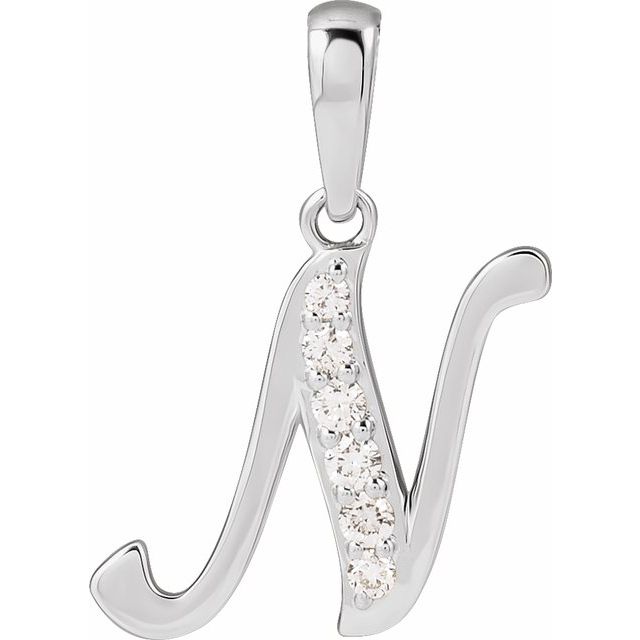 14K White 1/10 CTW Natural Diamond Initial N Pendant
