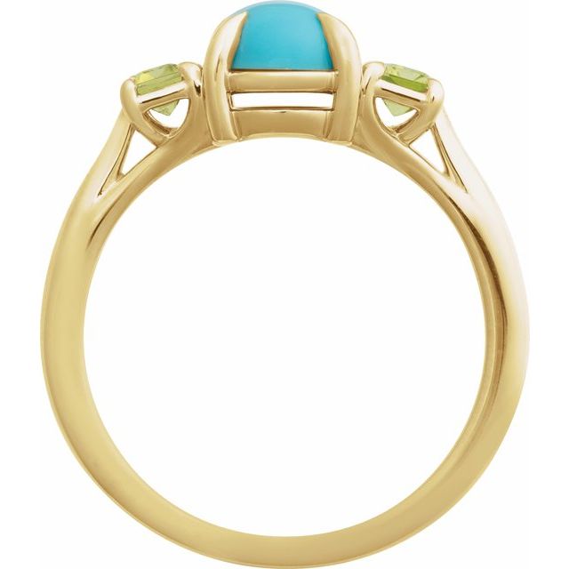 14K Yellow Natural Turquoise & Natural Peridot Ring