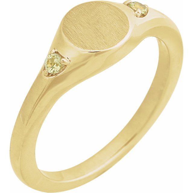 14K Yellow Engravable Natural Peridot Signet Ring