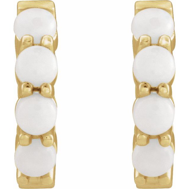 14K Yellow Natural White Opal Cabochon 14.7 mm Huggie Hoop Earring