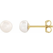 14K Yellow Cultured White Freshwater Pearl Earrings