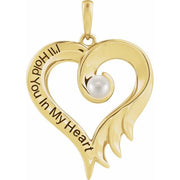 14K Yellow Cultured White Freshwater Pearl & Engraved I'll Hold You In My Heart Pendant