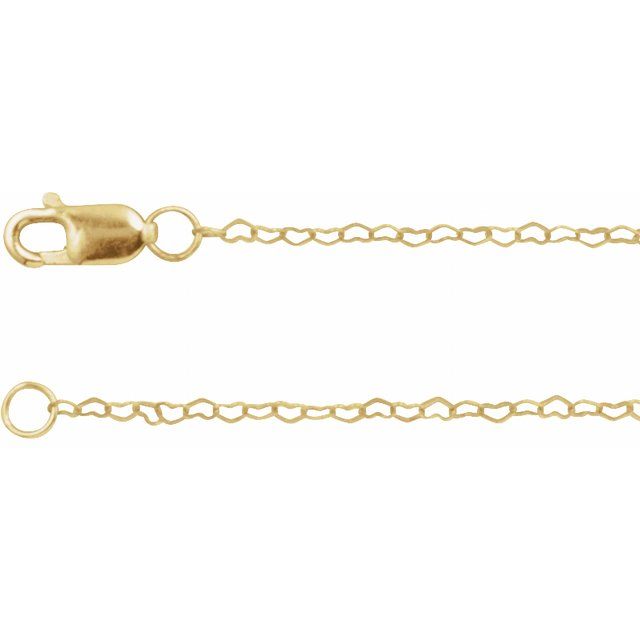 14K Yellow .8 mm Heart 7' Chain