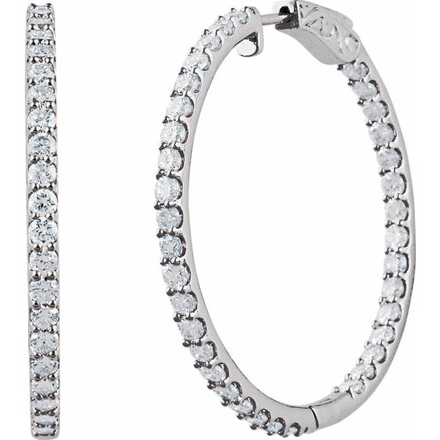 14k White 5 Ctw Lab-grown Diamond Inside-outside 41.5 Mm Hinged Hoop Earrings