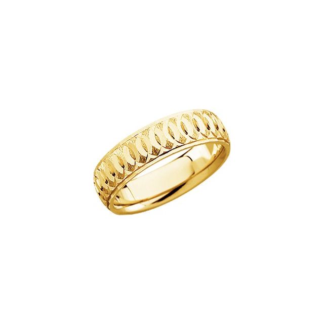 14K Yellow 6 mm Patterned Comfort-Fit Band Size 7.5