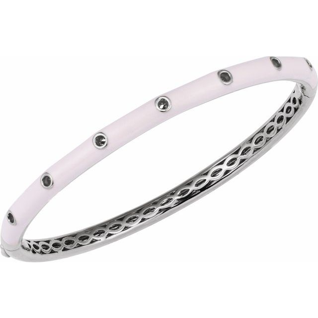 14K White 1.9 mm Round Pink Enamel Bangle 7' Bracelet Mounting