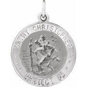 Sterling Silver 18 mm Round St. Christopher Medal U.S. Navy Medal