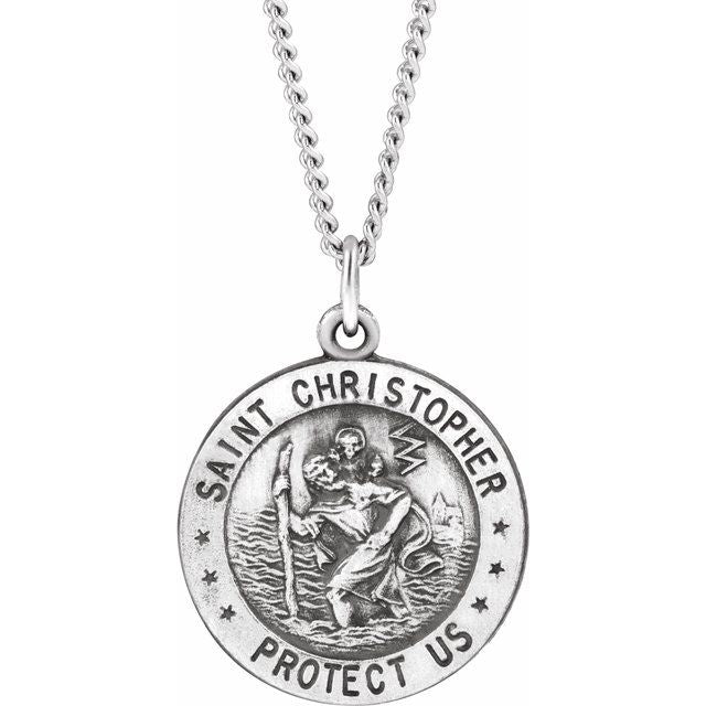 Sterling Silver 18 mm Round St. Christopher Medal U.S. Navy Medal 18' Necklace