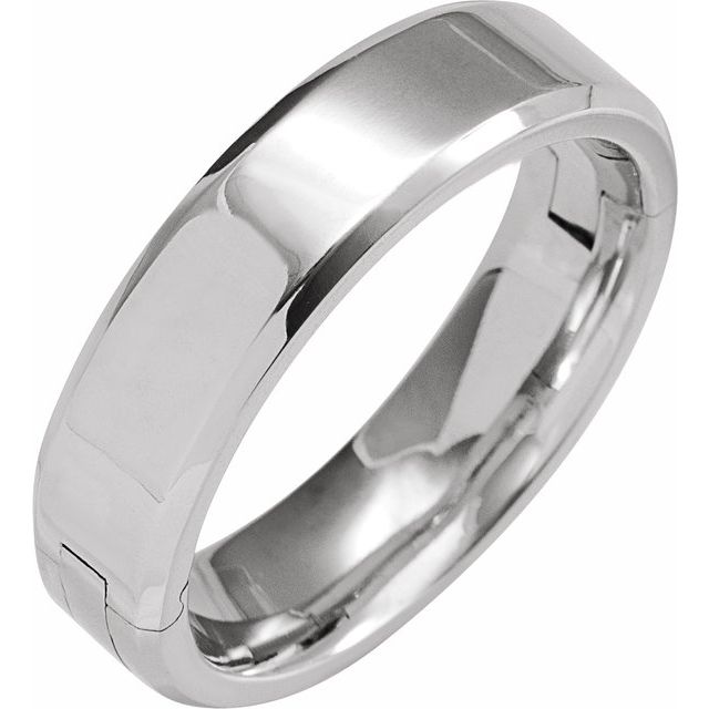 14K White 6 mm CLIQ® Hinged Adjustable Beveled Edge Comfort-Fit Band