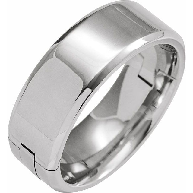 14K White 8 mm CLIQ® Hinged Adjustable Beveled Edge Comfort-Fit Band