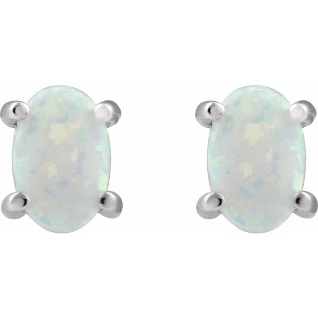 14K White 6x4 mm Oval Lab-Grown White Opal Earrings