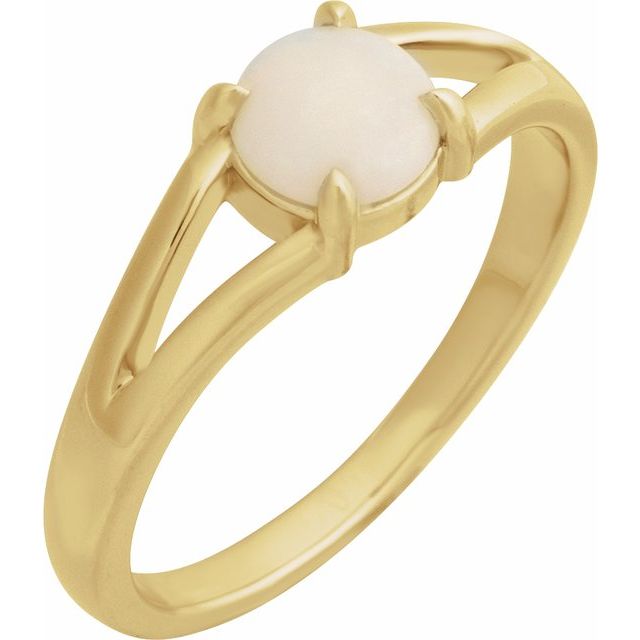 14K Yellow Natural White Opal Cabochon Ring