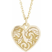 14k Yellow Engravable Floral Heart 16-18' Necklace