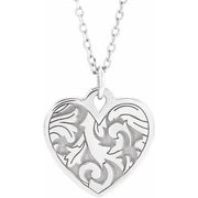 Sterling Silver Engravable Floral Heart 16-18' Necklace
