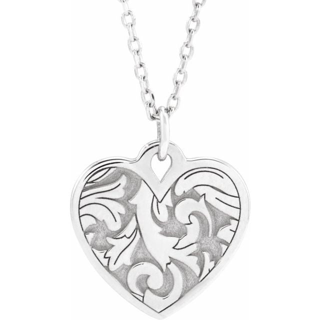 Sterling Silver Engravable Floral Heart 16-18' Necklace