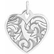 14k White Engravable Floral Heart Pendant