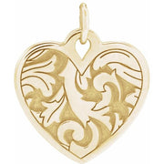 14K Yellow Engravable Floral Heart Pendant