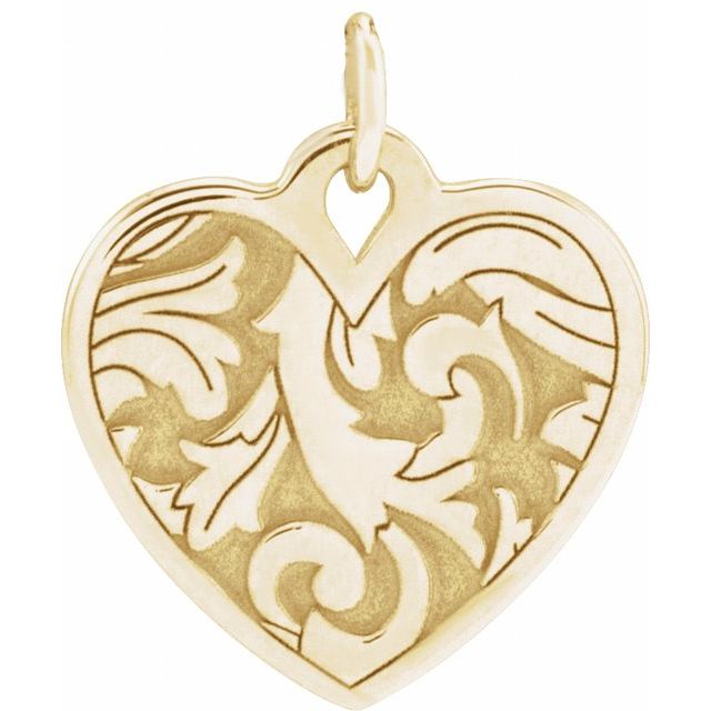 14K Yellow Engravable Floral Heart Pendant