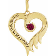 14K Yellow Lab-Grown Ruby & Engraved I'll Hold You In My Heart Pendant