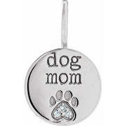 14K White .01 CTW Natural Diamond Engraved Dog Mom Paw Print Charm/Pendant