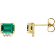 14k Yellow Lab-grown Emerald & .04 Ctw Natural Diamond Stud Earrings