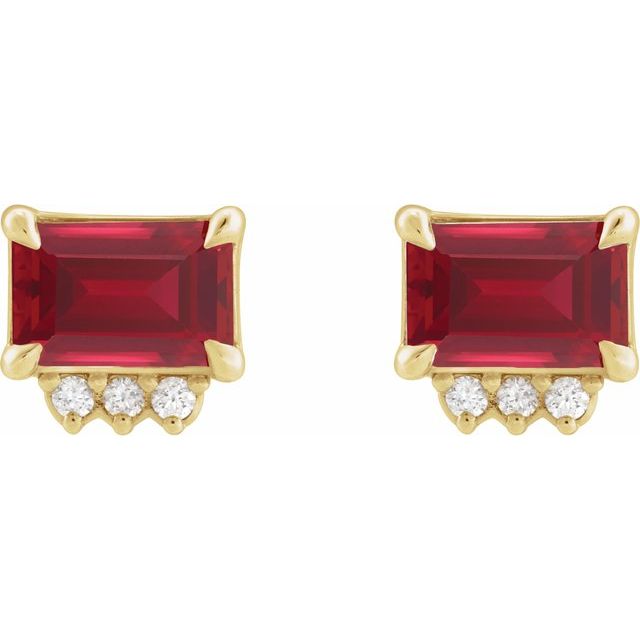 14K Yellow Lab-Grown Ruby & .04 CTW Natural Diamond Stud Earrings