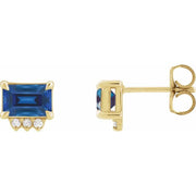 14K Yellow Lab-Grown Blue Sapphire & .04 CTW Natural Diamond Stud Earrings