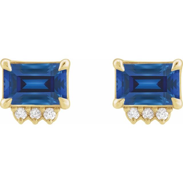 14K Yellow Lab-Grown Blue Sapphire & .04 CTW Natural Diamond Stud Earrings