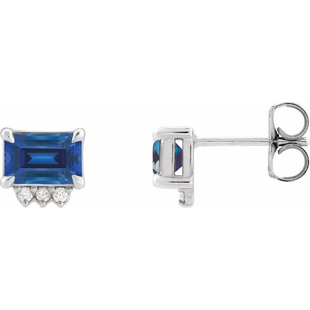 14K White Lab-Grown Blue Sapphire & .04 CTW Natural Diamond Stud Earrings