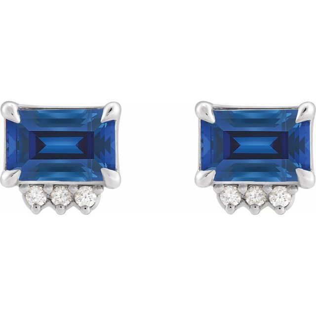 14K White Lab-Grown Blue Sapphire & .04 CTW Natural Diamond Stud Earrings
