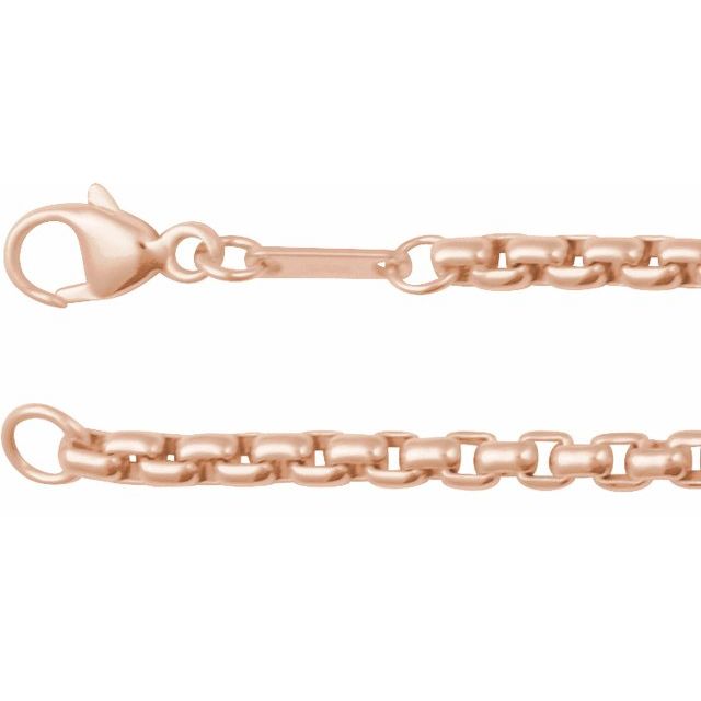 14K Rose 2.6 mm Rounded Box 18' Chain