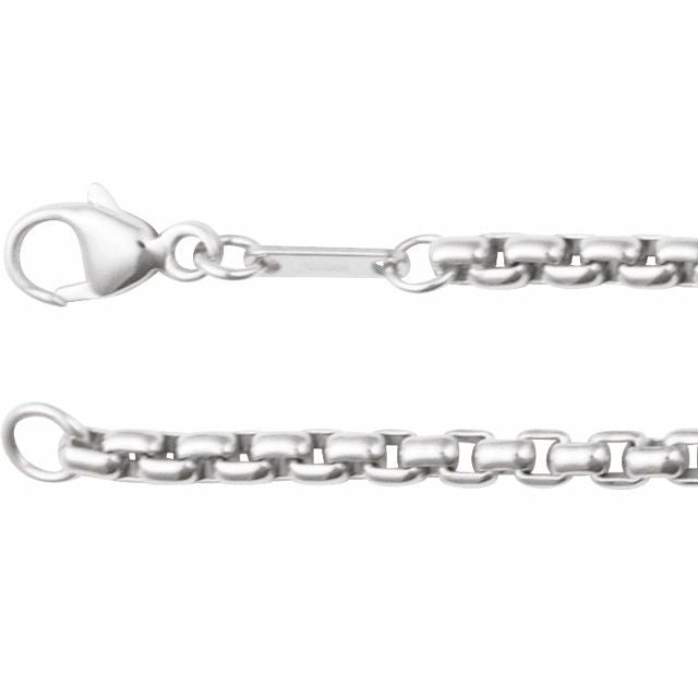 14K White 2.6 mm Rounded Box 7' Chain