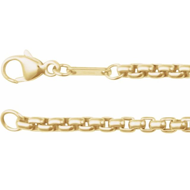 14K Yellow 2.6 mm Rounded Box 8' Chain