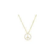 14k Yellow 1/4 Ctw Natural Diamond Tiny Peace Sign 16' Necklace