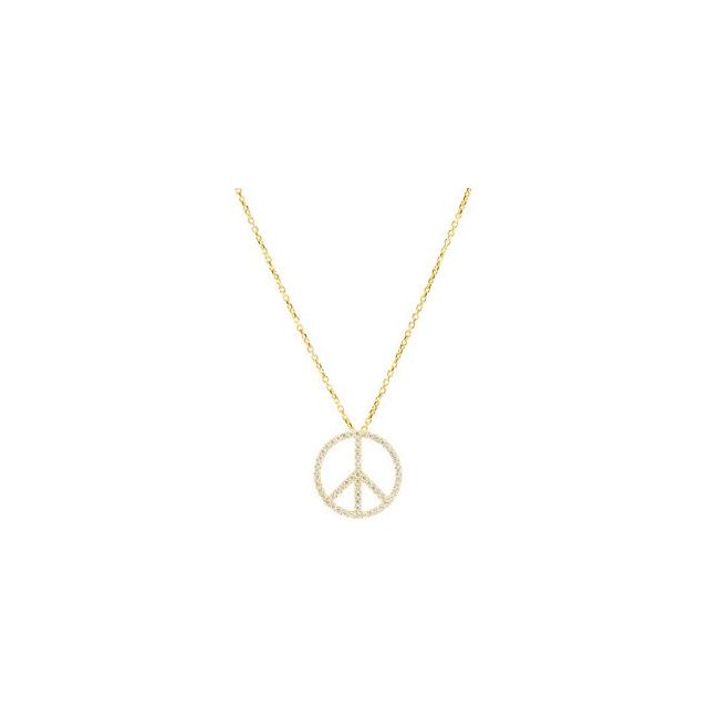 14k Yellow 1/4 Ctw Natural Diamond Tiny Peace Sign 16' Necklace