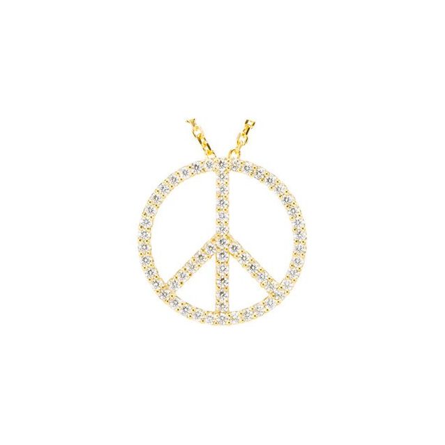 14k Yellow 1/4 Ctw Natural Diamond Tiny Peace Sign 16' Necklace