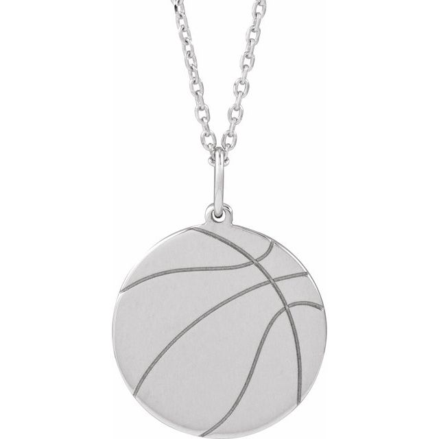 Sterling Silver Engravable Basketball 16-18' Necklace