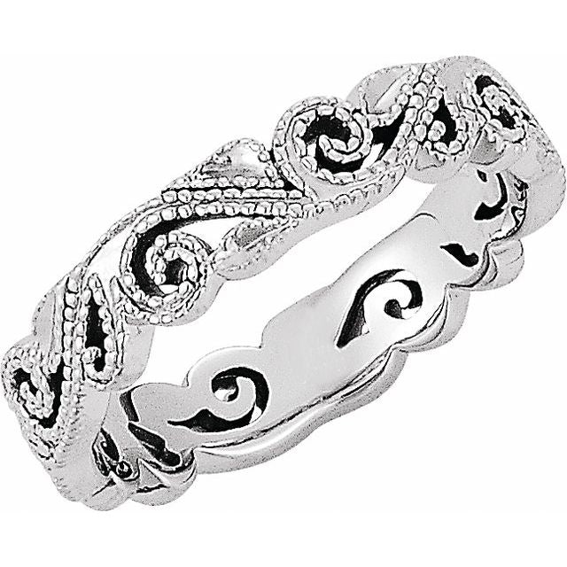 14K White 4.5 mm Scroll Band Size 7.5