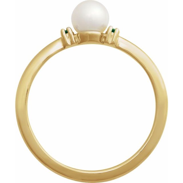 14K Yellow Cultured White Freshwater Pearl & Natural Tsavorite Garnet Ring
