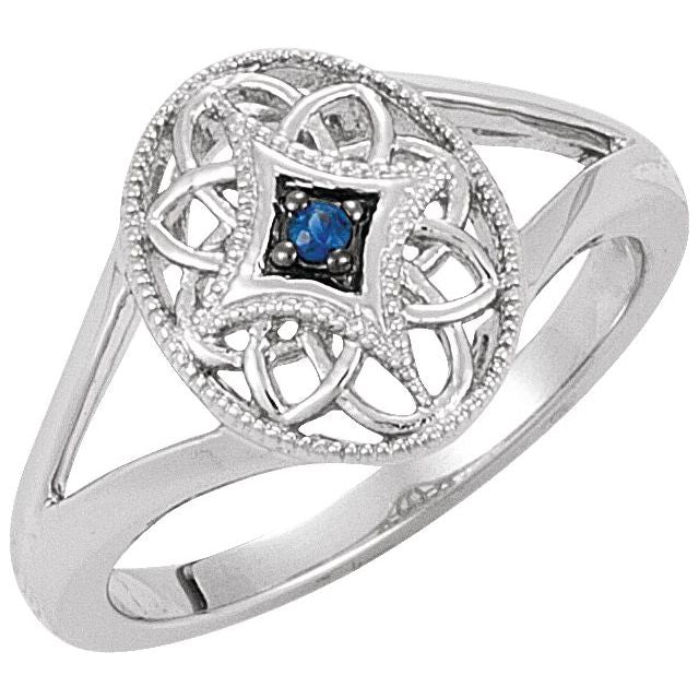 Sterling Silver Natural Blue Sapphire Granulated Filigree Ring